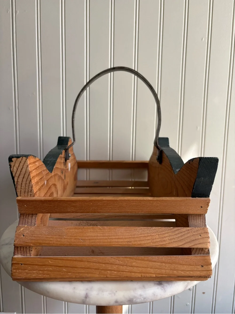 Vintage Handmade Trout Fish Wooden Basket Green & Brown VTG Cabincore Grandpa